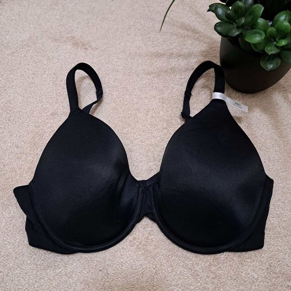 NWT Ambrielle Everyday Bra 38D Black Full Coverage Adjustable Full Figure Smooth